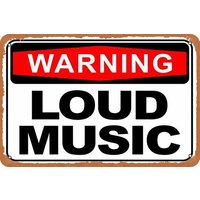 warning Loud Music vintage metal sign coffee bar wall decor home office sign gift 8x12 inch
