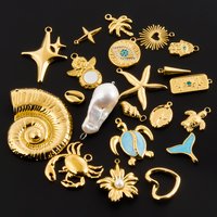 5pcs Gold Color Sea Animal Conch Crab Starfish Charm Stainless Steel Pendant For Jewelry Making Supplies Heart Star Sun Breloque