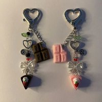 Handmade chocolate strawberry cake mobile phone ornaments food keychain y2k