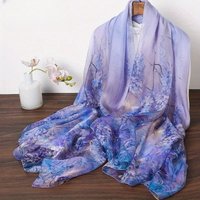 Lightweight Large 100%Mulberry Silk Chiffon Scarf for Women Oblong Shawl Neck Scarf Beach Wrap Headscarf Gift Pack Purple Floral