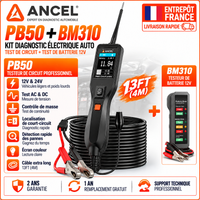 ANCEL PB50+BM310 – tester obwodów elektrycznych pojazdów + tester akumulatorów, 12–24 V, do wykrywania zwarć i przerw w obwodach elektrycznych, tester diod, rezystancji i przekaźników, tester prądu