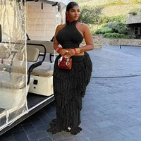 Women Two Piece Sets Skirt Set Tassel Sleeveless Tops Floor Length Skirts A Line High Waist Y2k Streetwear Elegant Beach Casual