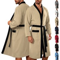Men's Bathrobe Soft Nightgown Pajamas Robe Male Dressing Gown Mens Bath Robes With Belt Pockets Solid Sleepwear Home Clothes