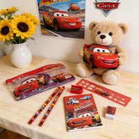 7Pcs Cars Lightning McQueen Stationery Set with Pencil Case, Notebook, Ruler, 2Pencils, Sharpener & Eraser