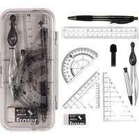 8-Pcs Math Geometry Drawing Tools Set with Stationery Box Circle Gauge Compass Ruler Student Supplies