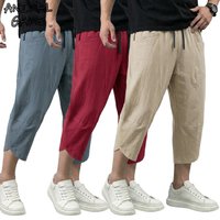 summer Mens Linen Pants Solid Casual Pants for Men Breathable Baggy Pant Beach Lightweight Cotton Gym Pants Outdoor Hiking Pants
