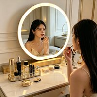 Round LED Lighted Makeup Mirror With Smart Touch Button Adjustable Brightness HD Cosmetic Vanity Mirror For Bedroom Dressing