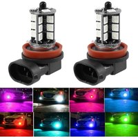 2PCS 27 LED Car Fog Lights H8/H11 RGB Fog Light Bulbs with Remote Control Colorful 360° Beam Angle 4 Modes Front Fog Light Bulbs