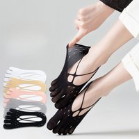 Women's Solid Color Simple Invisible Sling Five-toe Socks Summer Thin Breathable Comfortable Silicone Anti-Slip No-show Socks