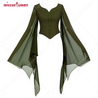 Miccostumes Women's Elf Costume Renaissance Traditional Top Fairy Wide Long sleeves Lace Up Blouse for Halloween