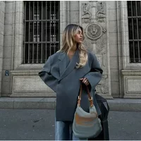 Fashion Solid Lapel Hidden Buckle Loose Blazer Women Elegant Side Slit Long Sleeves Suit Jacket 2024 Lady High Street Outerwear