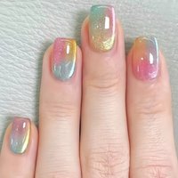 Short Medium fake nails for fall winter cat eyes shiny glossy square ballet tips brown rainbow golden press on false nail set