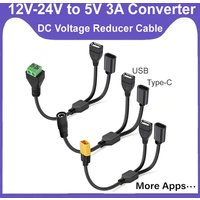 12V 24V to 5V 3A DC Step Down Buck Converter Power Supply Module, 2pin DC-DC XT60 to USB/Type-C Step Down Adapter Charging Cable