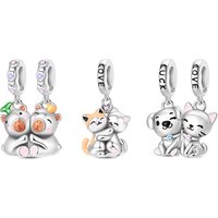 925 Silver Capybara Cat and Dog Pair Beads Cat Hug Pendant Charms Fit Pandach 925 Original Bracelet Fine DIY Jewelry