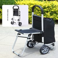 Aluminum Folding Shopping Cart with Seat for Elderly Large Capacity Oxford Bag Silent Wheels Lightweight Portable Pull Trolley