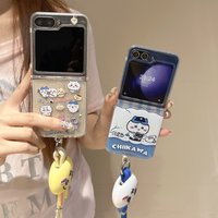For Samsung Galaxy Z Flip 7 ZFlip6 ZFlip5 Case With Strap Lanyard Cute Cartoon Protection Mobile Phone Accessories Cover