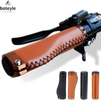 MTB Cowhide Grip Bike Retro Bicycle Handle Grips Bicycle Handlebar PU Leather Steering Wheel Bicycle Lock on Vintage Alloy Grip