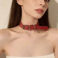Gothic Belt Buckle Neckchain Necklace Punk Dark Stackable Leather Necklaces for Men Women Choker Jewelry