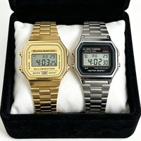 Fashion Metal Digital Watch for Men Women Luxury LED Stainless Steel Gold Silver Electronic Business Watch Trendy Wristwatch