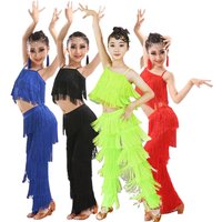 Kids Latin Dance Costumes Fringe Tassel Tops Pants Girls Competition Ballroom Dancing Salsa Samba Children Stage Outfits Costume