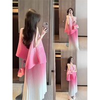 Dress Elegant Party Dresses Woman Purple Pleated Small Fragrance Suit Skirt Female Summer Pleated Simple Skirt Two-Piece Suit