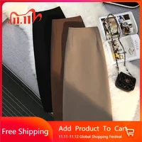 Fashion Elegant Formal Skirts Women Autumn New High Waist Drape Suit Long Brown Skirt Zipper Female