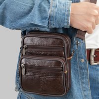 WESTAL New Men's Single Shoulder Leather Bow-Top Layer Cowhide Crossbody Bag Casual Small Body Bag Belt Fanny Pack Men