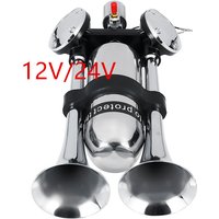 For Train Truck Lorry 12V/24V Dual Trumpet Electric Horn Loud Chrome Air Horn Speaker Kit 500DB Train Truck Lorry 12V/24V