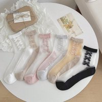 Women Fashion Summer Socks New Cute Bow Transparent Breathable Crew Socks For Women Korean Style Thin Women Socks