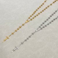 1pc 8mm Hollow Bead Gold/Silver Plated Catholic Rosary Necklace INRI Cross Virgin Mary Medal Prayer Chain, Single Style Per Pack
