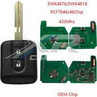5WK4876/818 OEM Chip PCF7946 ID46 Chip 433Mhz Fob For Nissan Navara NV200 Qashqai Elgrand Micra Note X-TRAIL 2Buttons Remote Key