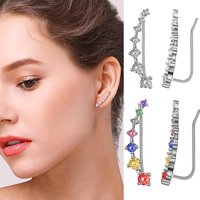 1 Pair Fashion 7 Color Crystals Cuff Earrings for Women Girls Cubic Zirconia Hypoallergenic Ear Cuffs Hoop Jewelry Gift
