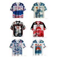 2026 Parent Child Fuji Hokkaido Ukiyo 3D Print T Shirt Harajuku Y2K V Neck Raglan Sleeve Tee