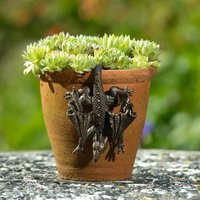Bronze Resin Dinosaur Figurine Sculpted Details Dinosaur Flower Pot Hanger Flower Pot Hook Ornament Cute for Courtyard, Home
