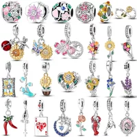 Tulip Lavender Butterfly Ladybug Dangle Charms Silver Plated Beads Fit Bracelets Bag Keychain Charms Diy Women Gift Accessory