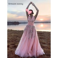 Fortunate Evening Elegant Vintage Sweet Pink Crystal Flowers Princess Customized Formal Occasion Prom Dress Evening Party Gowns
