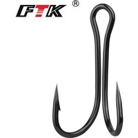 FTK Fishing Double Hooks 50 Pcs Black Classic Frock Hook High Carbon Steel Barbed Sharp Worm Hook Replacement Fishing Hooks Lure