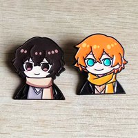 2pcs Anime Bungou Stray Dogs Brooch Dazai Osamu Nakahara Chuya Q Version Enamel Pin Lapel Badge Collection Gift for Friends
