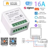 Tuya Smart Home ZigBee WiFi Smart Switch with Power Monitor 16A Mini Breaker Voice Control for Homekit Siri Alexa Google Alice