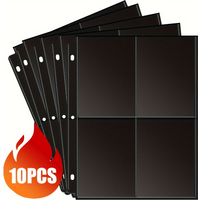 Four-pocket black card sleeve pages, 3-hole double-sided, fits for postcards, photo cards, etc