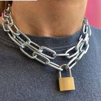 Retro Punk Fashion Exaggerated Thick Chain Necklace Simple New Couple Multi-Layer Lock Necklace Unisex Jewelry Accessories