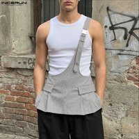 INCERUN Men Tank Tops Solid Color Sleeveless Irregular Man Vests Streetwear Pleated 2026 Personality Fashion Casual Men Clothes