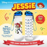 1pc 32oz Disney Toy Story Jessie Water Bottle Leakproof with Time Marker Motivational Design for Outdoor Sports Gym Reusable