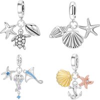 Orstarry S925 Sterling Silver Charm Conch Shell Starfish Jellyfish Devil Fish Turtle Pendant For Bracelet DIY Jewelry Making
