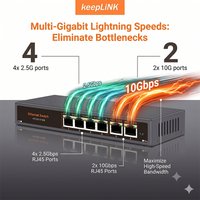 KeepLiNK 6 Port 2.5G 10G Network Switch Unmanaged Multi Gigabit RJ45 High Speed Ethernet Switcher for Home Lab NAS