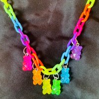 y2k Rainbow cute Bear Kandi Chain Necklace, Cute Bag/Pants Belt Charm, Dopamine Fashion Gift for Her