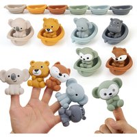Random 2/3PCS Bath Stacking Boat Toys Children Silicone Finger Set Play in Water with Bucket Bathroom Kids Gift