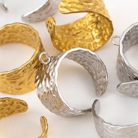 2pcs Stainless Steel Hammered Wide Rings Adjustable Open Ring Bases With Loops for DIY Ring And Bracelet Jewelry Making