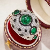 Sythetic Blue Turquoise Green Jade Red GemStone Black Panther Leopard Print Ring 18K White Gold Plated Luxury Designer Jewelry