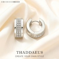 Creole White Stone Hinged Hoop Earrings Gift In 925 Sterling Silver,Europe Style Glam Trendy Fashion Fine Jewerly For Women